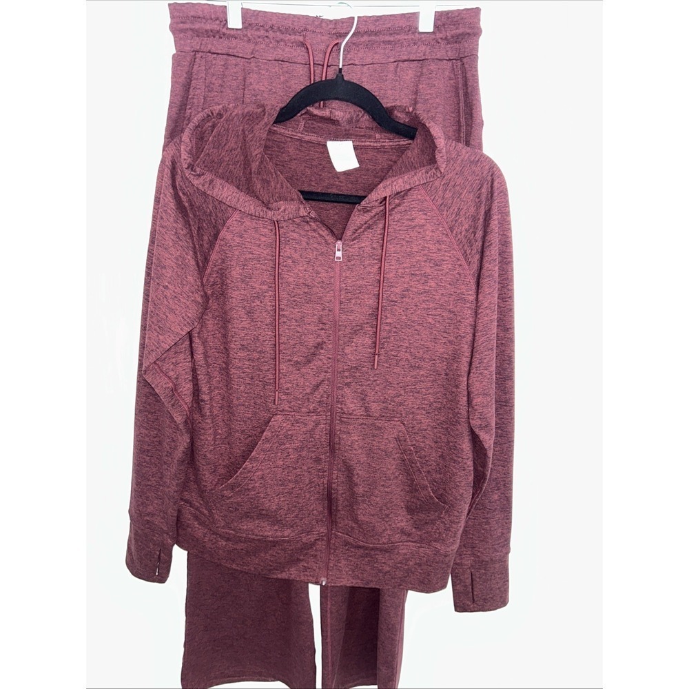 Athletic Works Two-Piece Lounge Set Zip Up Front Pockets Long Sleeve Plum New